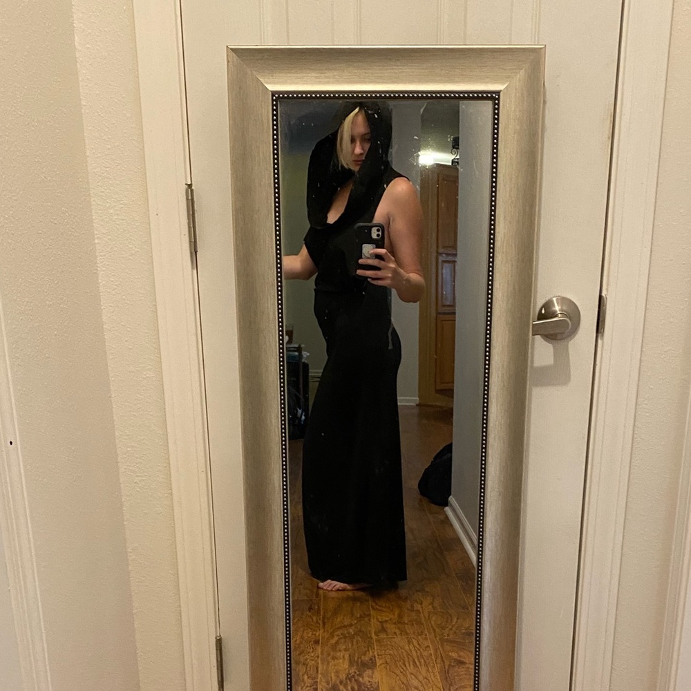 Cyber punk goth split leg black hoodie dress